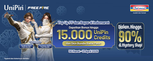 Buruan Top Up Free Fire Pakai Indomaret, Dapatkan Bonus 15.000 UniPin Credits dan Diskon Mystery Shop Hingga 90%